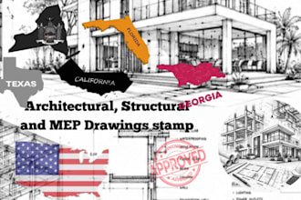 ca tx fl ga ny architectural, structural and mep drawings stamp