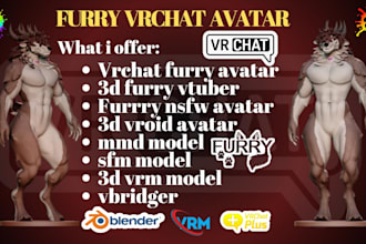 do 3d vrchat avatar anime vtuber model furry nsfw obs streaming avatar comission