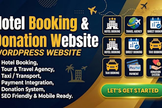 build hotel booking website with payment integration and donation website