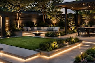 design your garden, backyard, patio, terrace, farmhouse, 3d realistic landscape