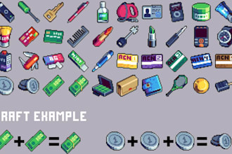 create pixel art icons, items object, logo, UI, textures for games and minecraft