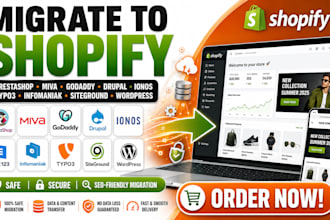 migrate prestashop miva godaddy drupal ionos infomaniak typo3 site123 to shopify
