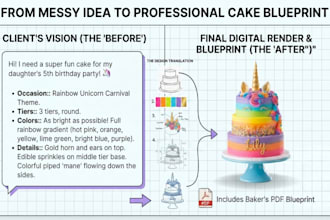 create a custom digital cake mockup and bakery blueprint for your event
