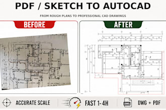 quickly convert PDF, image, or sketch to autocad floor plans in 24 hours