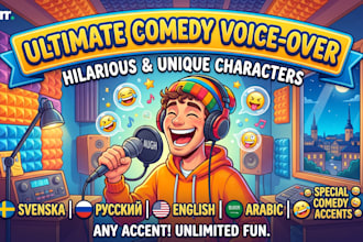 record a professional voice over in arabic, english, russian, or swedish
