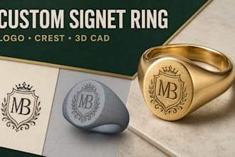 design custom signet ring cad, engraved brand logo ring for 3d printing