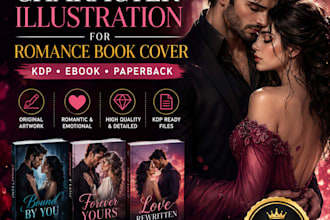 create character illustration for romance book cover KDP