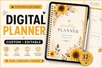 design a custom editable digital planner or journal