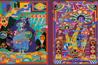 create psychedelic illustration, trippy art, stoner, retro and vintage artwork