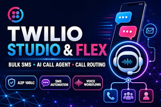 twilio studio flow bulk sms ai call agent call routing twilio flex vicidial