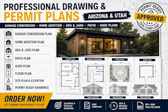 do additional home drawings, garage conversion, adu jadu, patio, shed plan wa tx
