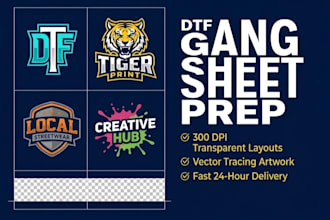 create print ready dtf gang sheets and vector trace artwork