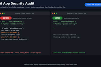 do a security audit of your lovable, bolt or replit app with fix report