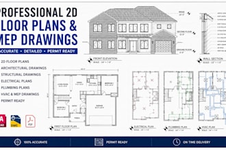 create stamped 2d floor plans, architectural, structural, mep drawings, walls