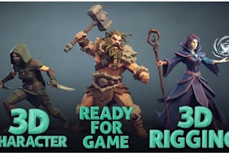 model 3d low poly game character, rigging and animation for game and music video
