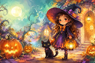 illustriere halloween kinderbücher im aquarellstil
