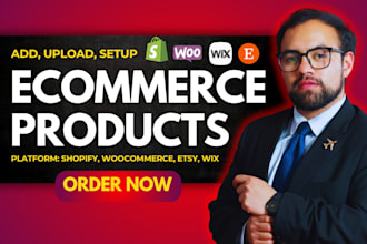add, upload, setup ecommerce products, online store shopify, woocommerce, etsy