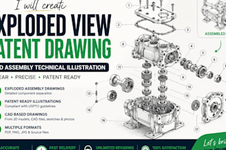 exploded view patent drawing cad assembly technical illustration patent filing