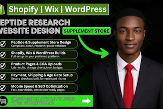 design shopify wix peptide research wordpress peptide website supplement store
