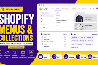 create and fix shopify menus, tags, navigation, collections and subcollections
