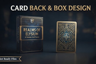 design card game tuck box packaging and matching card back art for board games