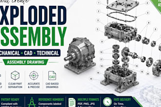exploded assembly drawing mechanical cad patent technical drawing exploded view