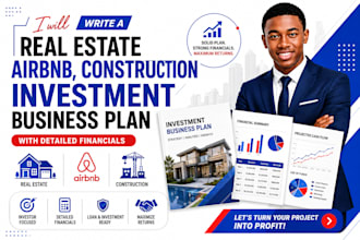 write real estate airbnb, construction investment business plan with financials