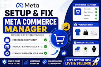 setup and fix meta commerce manager, facebook shop and product catalog
