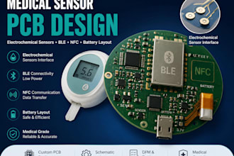 design medical sensor pcb with electrochemical sensors, ble, nfc battery layout