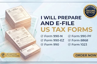 prepare and e file US tax forms 990n, 990ez, 990pf, 990, 8868, form 1023