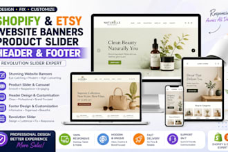 design fix shopify etsy website banners product slider revolution header footer