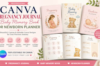 do canva pregnancy journal, canva baby memory book canva newborn planner journal
