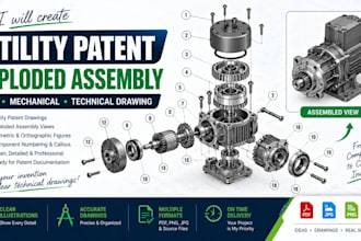 utility patent exploded assembly cad mechanical technical drawing patent filing
