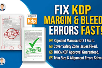fix KDP margin, trim size, and bleed errors for paperback printbook
