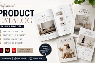 design adobe product catalog, product sell sheet, digital magazine, lookbook
