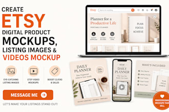 create etsy digital product mockups, etsy listing images and etsy videos mockup