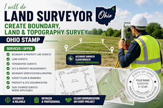 do land surveyor, create boundary, land and topography survey ohio stamp