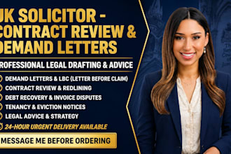 be UK solicitor for contract review demand letter, advice, letter before claim