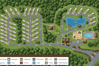 design custom campground map, rv park map, campsite layout and site plans