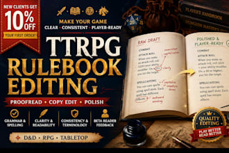 proofread beta read and copy edit dnd content,  tabletop ttrpg rulebook