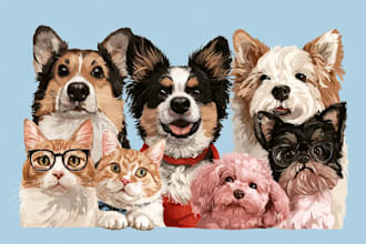 draw custom cartoon pet portraits of dogs cats or any pets