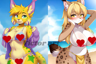 draw furry fursona oc nsfw, sfw anime fanart commission, feral anthro character