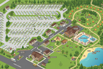 create 2d 3d vector campground, rv park, resort and site plan maps