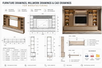 create furniture drawings, millwork drawings, and cad drawings for manufacturing