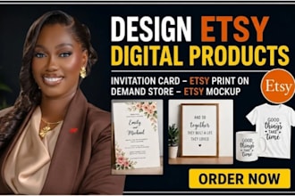 design digital products invitation card etsy print on demand store etsy mockup