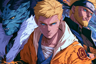 draw you in naruto anime manga style , pro