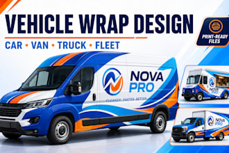 do vehicle wrap, car, van truck food truck, fleet branding graphics fast design