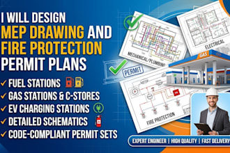 design mep fire protection plan for fuel gas station c store ev charging station