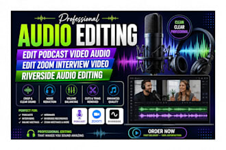 do audio editing, edit podcast video audio, clean zoom interview video riverside