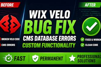 fix wix velocode bugs,cms database errors and custom functionality